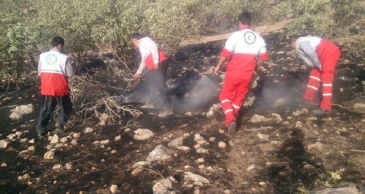 مهار آتش سوزی مراتع توسط نیروهای امدادی جمعیت هلال احمر اسلام آباد غرب 