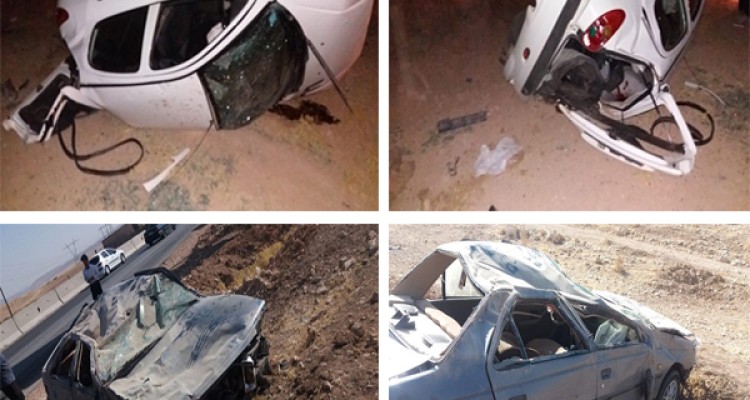 واژگونی دو خودروی پژو ٤٠٥ و 206 در محور كرمانشاه به اسلام آباد غرب + تصاویر