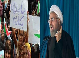 فیلم/ واکنش روحانی به شعارهای اعتراضی مردم/ قطع سخنان رئیس‌جمهور با شعار بیکاری!