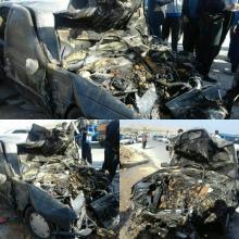 برخورد دودستگاه خودروسواری با تراکتور حادثه آفرید / آتش گرفتن خودرو پژو در صحنه تصادف