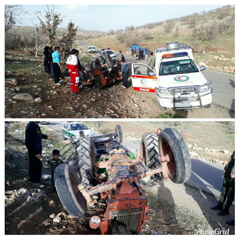 واژگونی تراکتور در اسلام آبادغرب 1مصدوم بر جای گذاشت+عکس