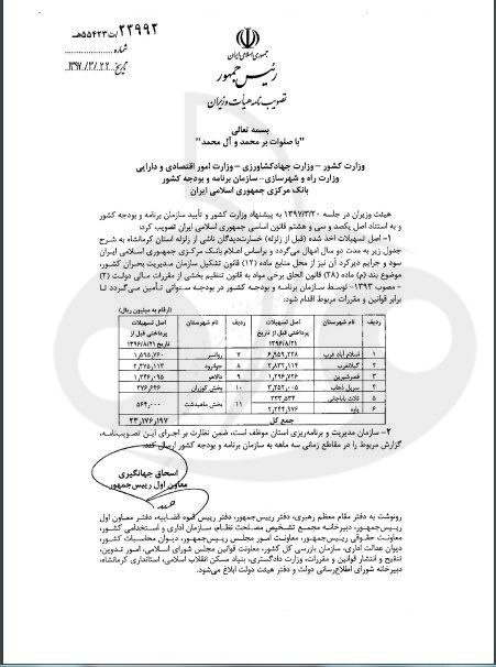 ابلاغ مصوبه امهال وام‌های زلزله‌زدگان استان کرمانشاه /9 شهرستان و 2 بخش مشمول امهال وام‌ها شد.