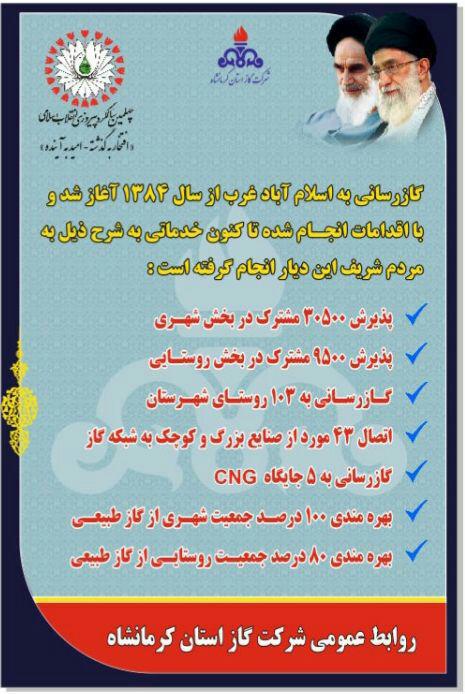 بهره مندی ۱۰۰ درصدی حوزه شهری اسلام آبادغرب از نعمت گاز/ گازرسانی به 103 روستای شهرستان 